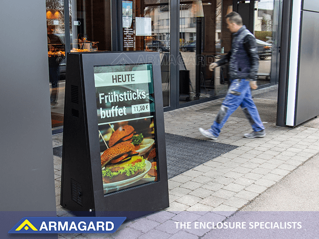 Mobile outdoor digital signage outside coffee shop