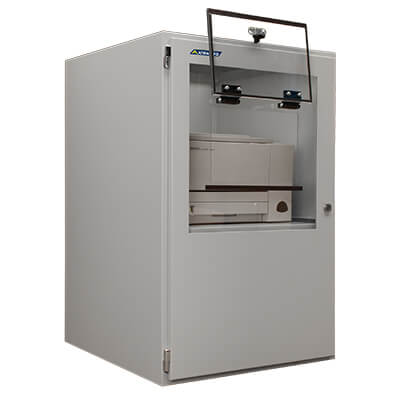An Armagard printer enclosure with installed laser printer