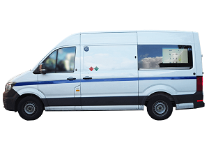 Side view of a van with the Armagard digital advertising van-side screen installed