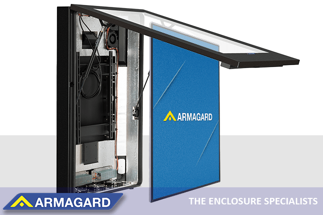 Armagard portrait flat panel enclosure, which will be on show at ISE 2024